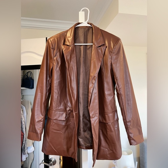 Cider Jackets & Coats Nwt Oversized Faux Leather Brown Blazer